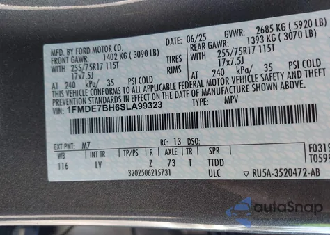 2025 Ford Bronco Big Bend z USA, uszkodzony, nr VIN 1FMDE7BH6SLA99323